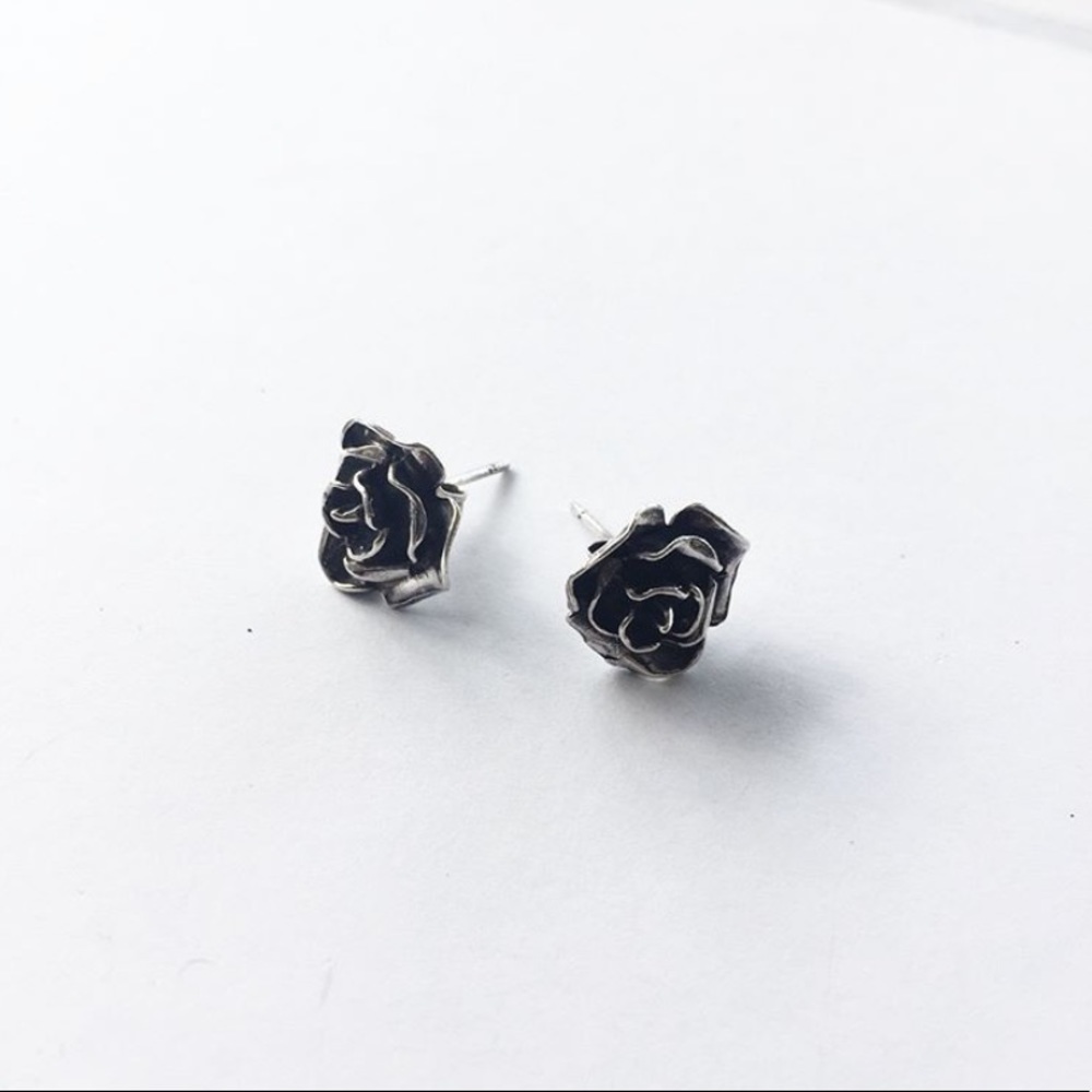 Vintage Sterling Silver Rose Earrings